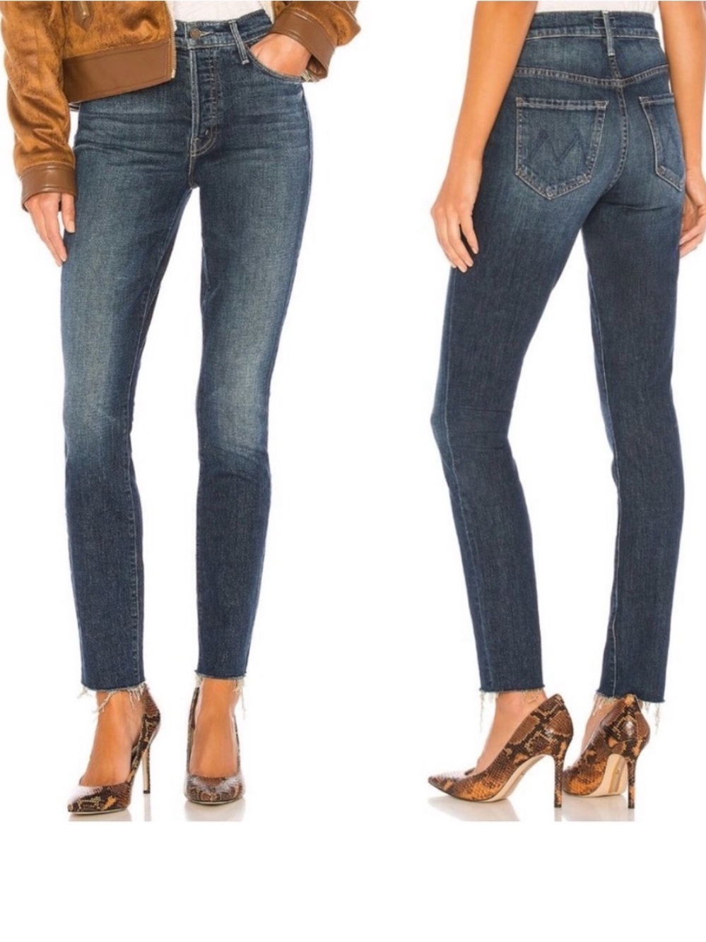 MOTHER The Stunner Fray Button Fly Skinny Jeans in Roasting Nuts Wash